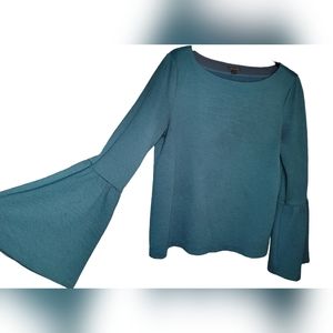 Ann Taylor Textured Blouse Teal Emerald Green Oversized Bell Sleeve Size Medium